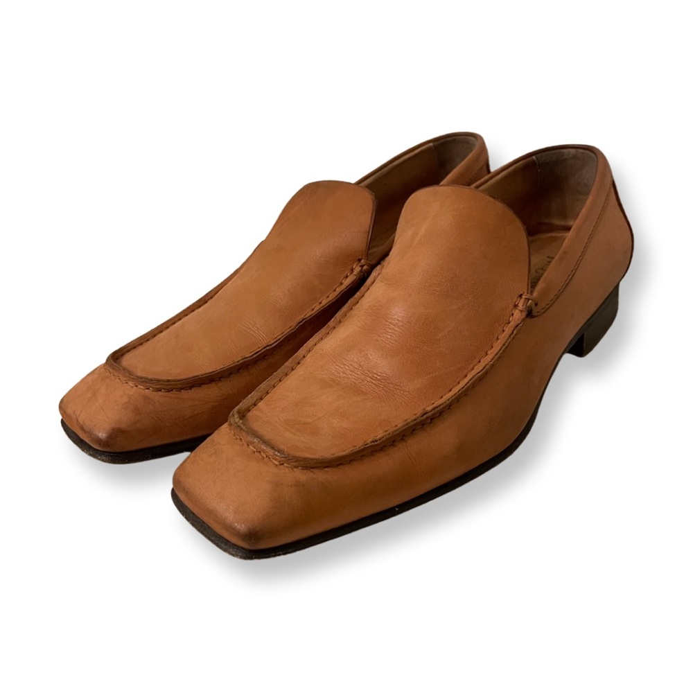 Yves Saint Laurent Men Brown Leather Loafer Square Toe Size 9